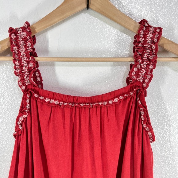 Old Navy Maxi Dress Embroidered Sleeveless Pockets Summer Dress Red Medium - Picture 6 of 10